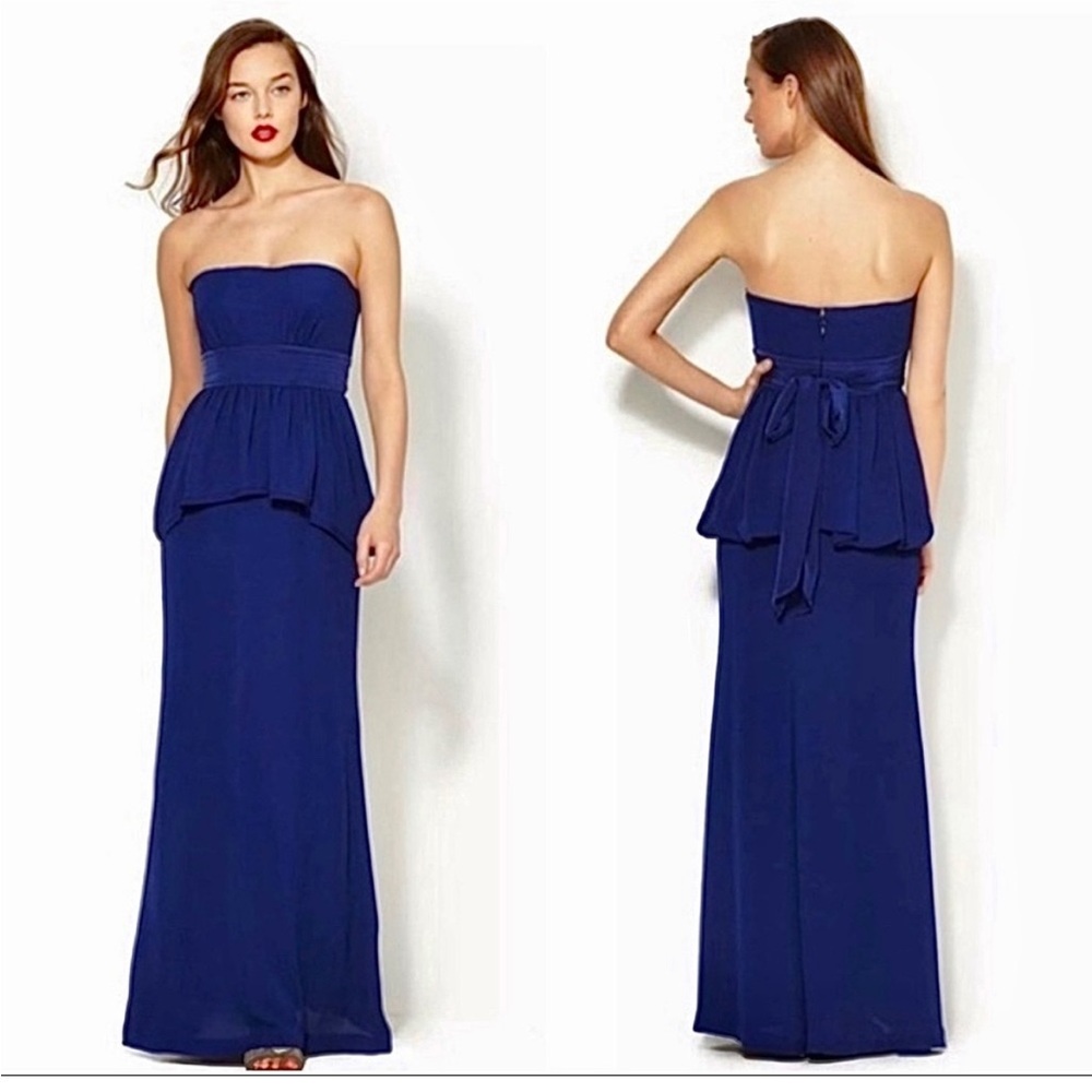 BCBGMaxAzria Ruella Strapless Peplum Blue Gown